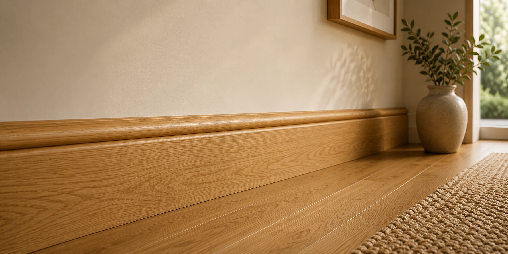Solid Oak skirting boards installed in a modern interior